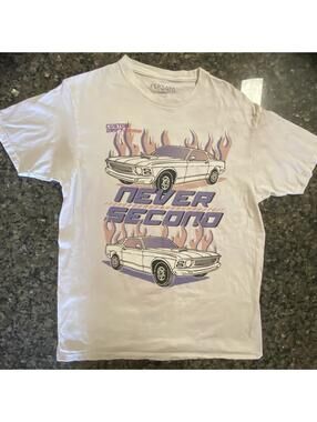 Persaya Men's White Graphic Car T-Shirt Large Crew Neck Cotton Short Sleeve